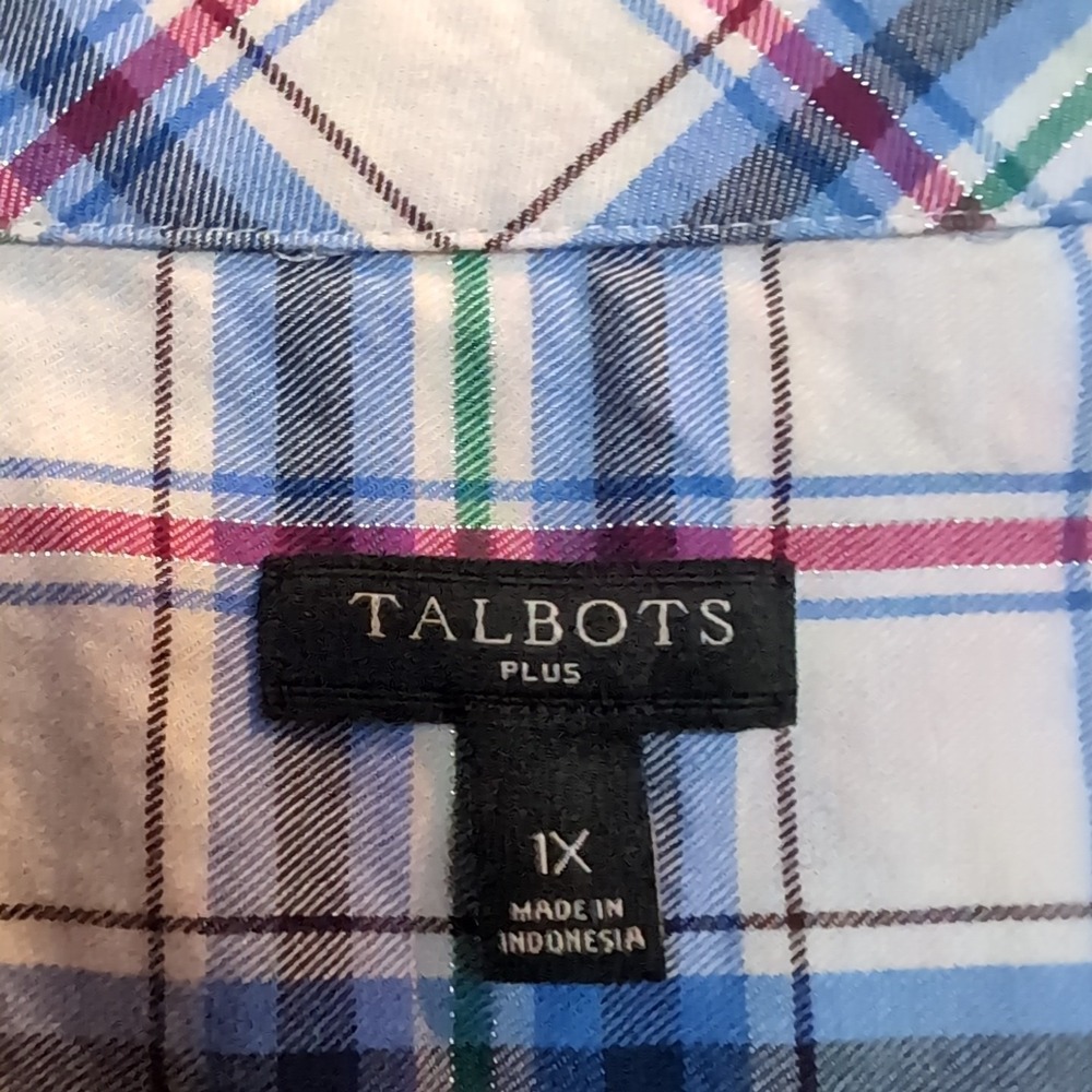Talbots Women's Size 1X‎ Long Sleeve Plaid With Silver Thread Collared Button Up - Picture 4 of 4